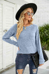 Heathered Slit Long Raglan Sleeve Top Women's T-Shirts - Tophatter Daily Deals