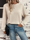 Waffle-Knit Round Neck Long Sleeve T-Shirt Women's T-Shirts - Tophatter Daily Deals