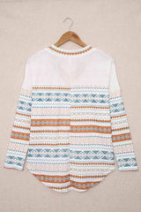 Geometric Print V-Neck Curved Hem Top Blouses - Tophatter Daily Deals