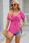 Eyelet Drawstring Short Sleeve T-Shirt Hot Pink Women's T-Shirts - Tophatter Daily Deals