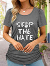 Round Neck Short Sleeve STOP THE HATE Graphic T-Shirt Charcoal Women's T-Shirts - Tophatter Daily Deals