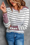 Striped Leopard Round Neck Long Sleeve Tee Women's T-Shirts - Tophatter Daily Deals