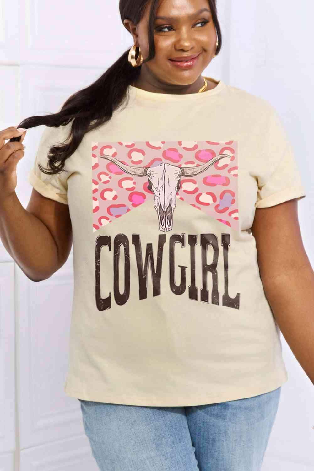 Simply Love Simply Love Full Size COWGIRL Graphic Cotton Tee Ivory Women's T-Shirts - Tophatter Daily Deals