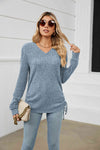 Drawstring Ribbed Long Sleeve T-Shirt Women's T-Shirts - Tophatter Daily Deals