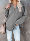 Buttoned Drop Shoulder Top Heather Gray Women's T-Shirts - Tophatter Daily Deals