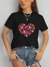 Heart Round Neck Short Sleeve T-Shirt Women's T-Shirts - Tophatter Daily Deals