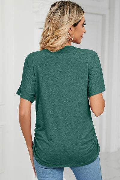 Ruched V-Neck Short Sleeve T-Shirt Women's T-Shirts - Tophatter Daily Deals