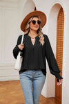 Notched Neck Flounce Sleeve Blouse Black Blouses - Tophatter Daily Deals