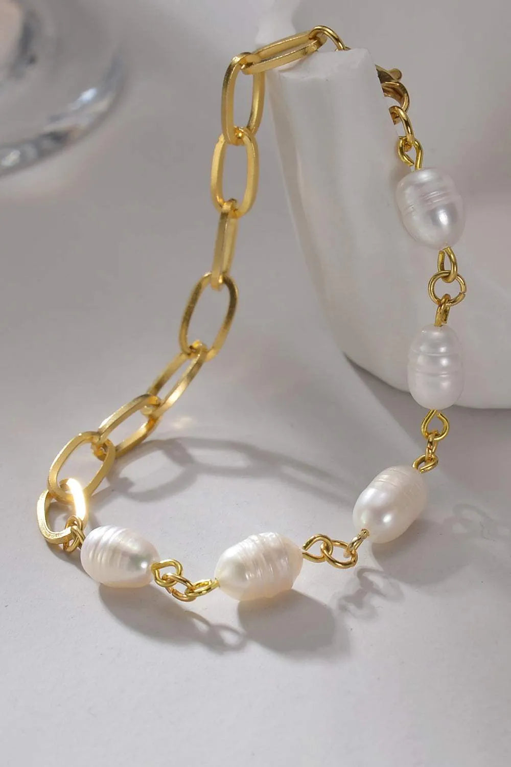 Half Pearl Half Chain Stainless Steel Bracelet Bracelets - Tophatter Daily Deals