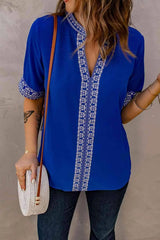 Embroidered V-Neck Top Blouses - Tophatter Daily Deals