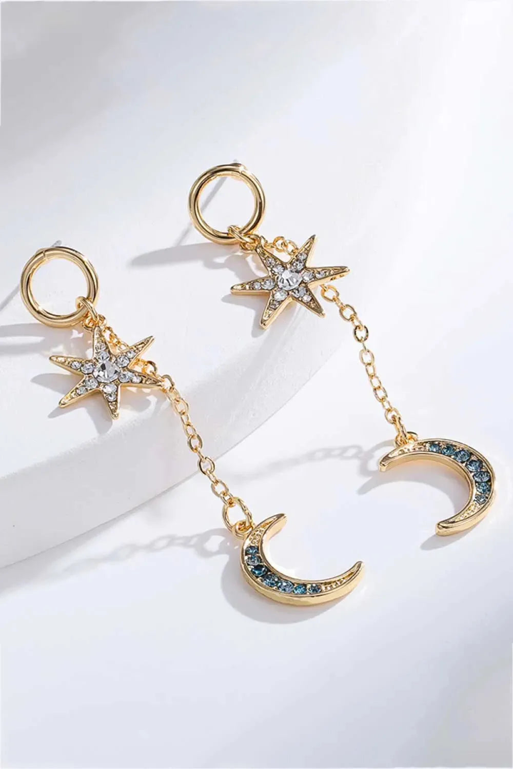 Inlaid Rhinestone Star and Moon Drop Earrings Earrings - Tophatter Daily Deals