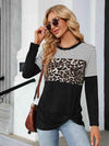 Color Block Round Neck Long Sleeve Blouse Black Blouses - Tophatter Daily Deals