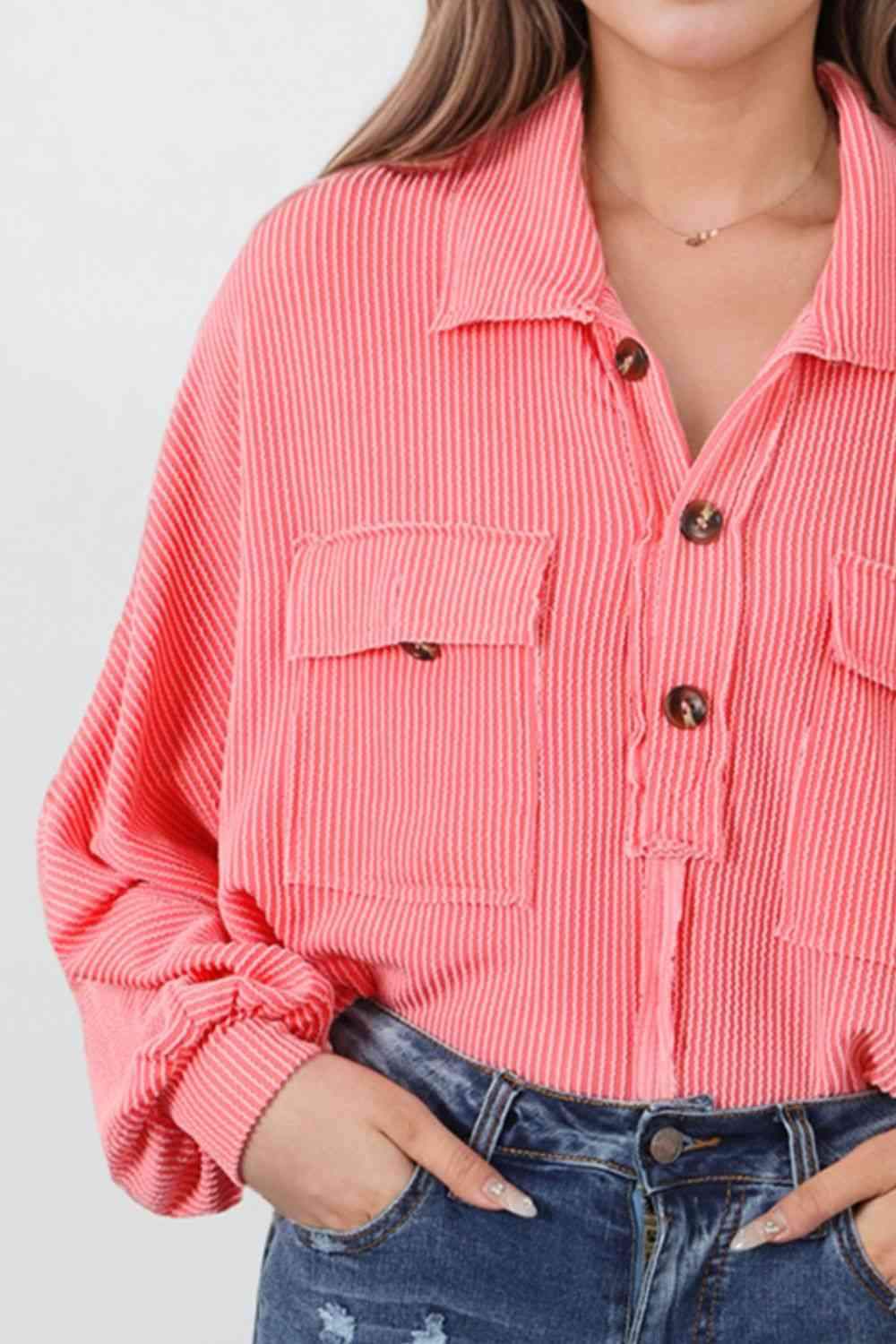 Buttoned Collared Neck Long Sleeve Top Blouses - Tophatter Daily Deals