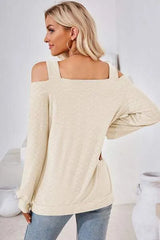 Cutout Square Neck Cold Shoulder T-Shirt Women's T-Shirts - Tophatter Daily Deals