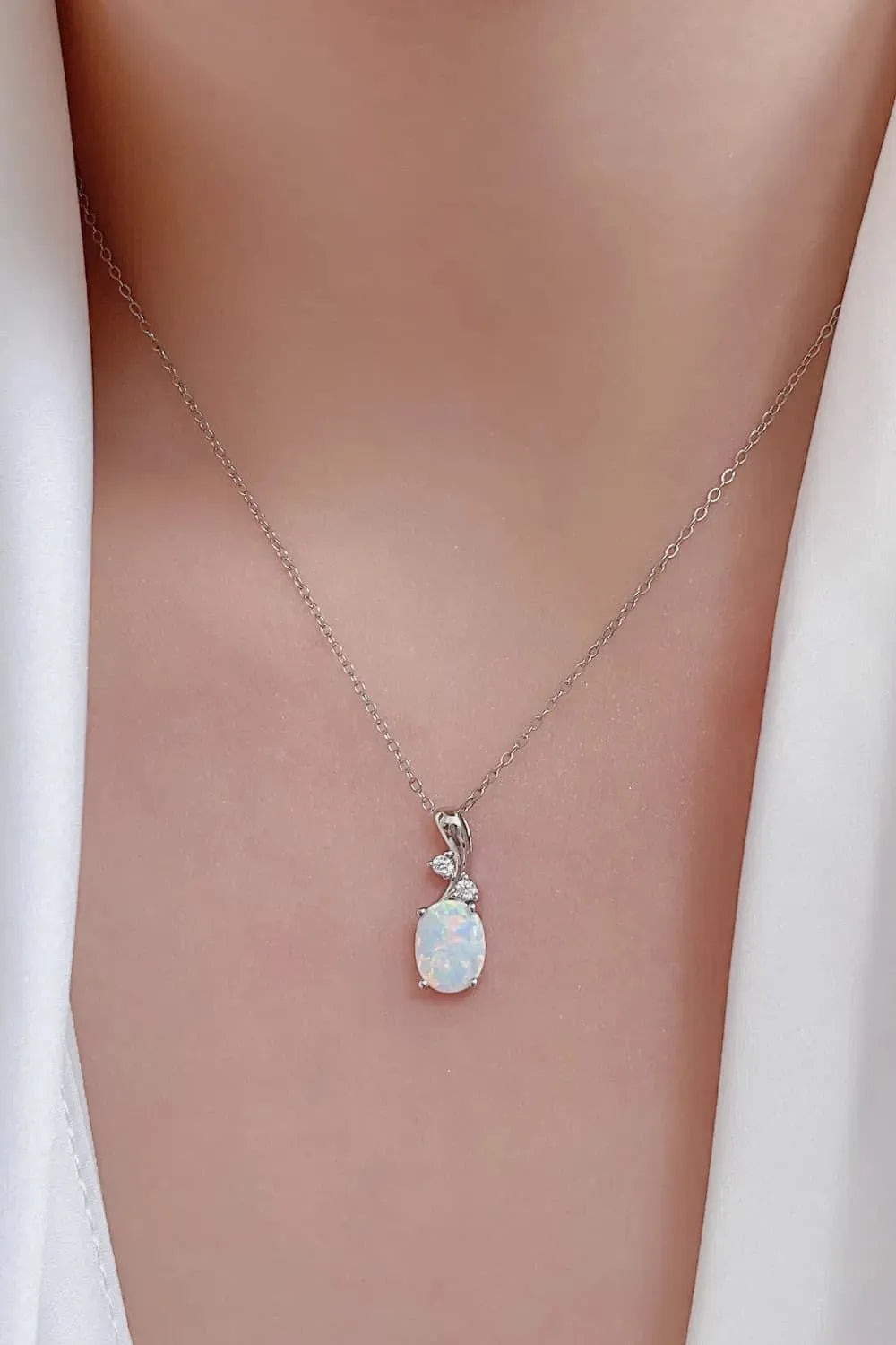 Opal Oval Pendant Chain Necklace White One Size Opal - Tophatter Daily Deals
