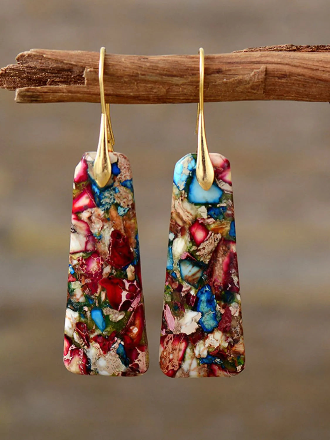 Geometrical Shape Imperial Jasper Dangle Earrings Multicolor One Size Earrings - Tophatter Daily Deals