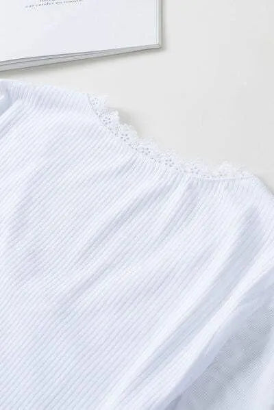 Lace Trim Ribbed Top Blouses - Tophatter Daily Deals