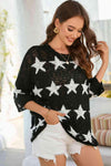 Star Pattern Round Neck Distressed Top Black Blouses - Tophatter Daily Deals