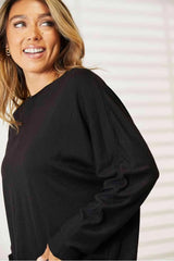 Double Take Seam Detail Round Neck Long Sleeve Top Women's T-Shirts - Tophatter Daily Deals