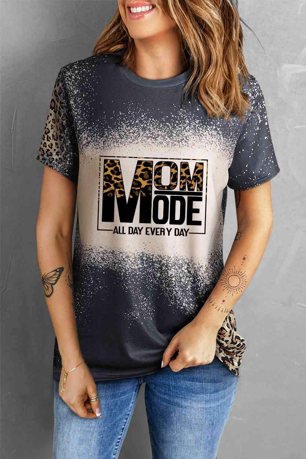 Graphic Leopard Round Neck Tee Shirt Dark Gray Women's T-Shirts - Tophatter Daily Deals