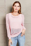 Double Take Openwork Round Neck Dropped Shoulder Knit Top Blouses - Tophatter Daily Deals