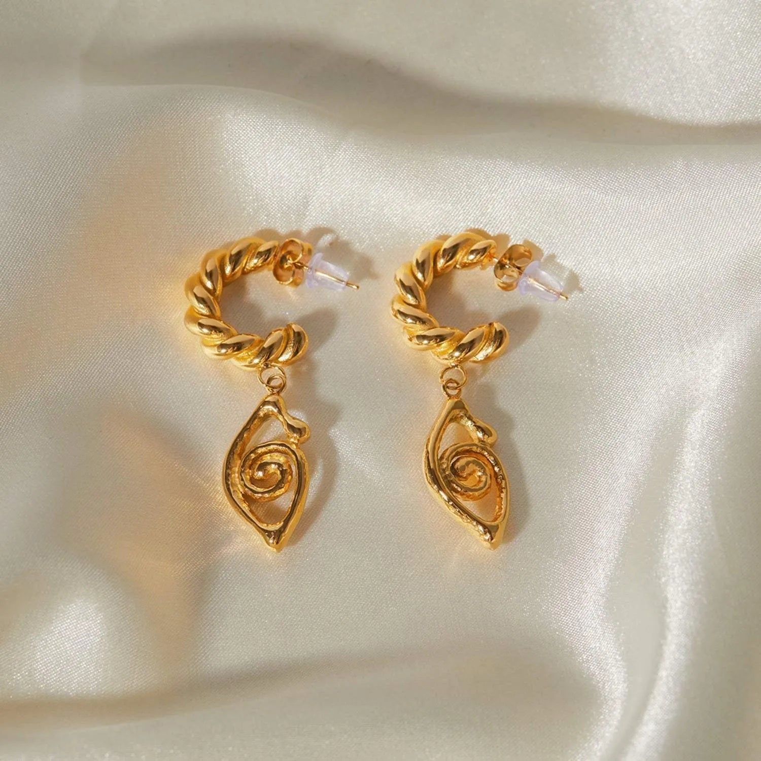 18K Gold-Plated Stainless Steel C-Hoop Dangle Earrings Earrings - Tophatter Daily Deals