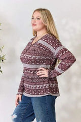 Heimish Full Size Christmas Element Buttoned Long Sleeve Top Blouses - Tophatter Daily Deals