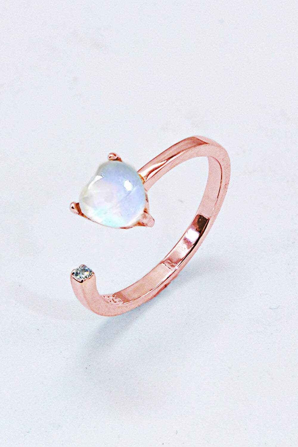 Inlaid Moonstone Heart Adjustable Open Ring Moonstone - Tophatter Daily Deals