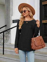 Round Neck Long Sleeve T-Shirt Black Women's T-Shirts - Tophatter Daily Deals