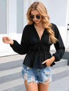 Balloon Sleeve Plunge Peplum Blouse Blouses - Tophatter Daily Deals