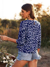 Printed Round Neck Three-Quarter Sleeve Blouse Blouses - Tophatter Daily Deals