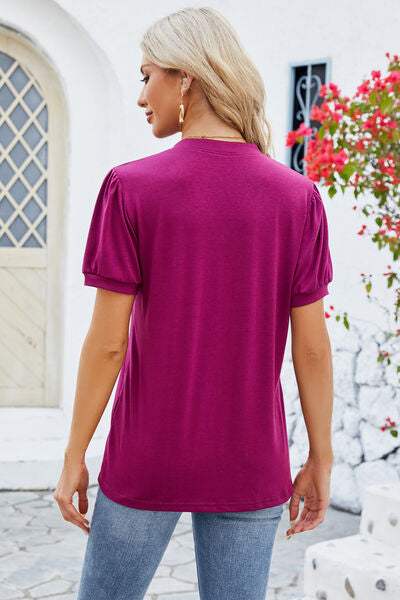 Notched Short Sleeve T-Shirt Women's T-Shirts - Tophatter Daily Deals