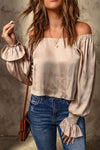 Smocked Flounce Sleeve Off-Shoulder Blouse Blouses - Tophatter Daily Deals