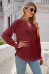 Eyelet Notched Lantern Sleeve T-Shirt Women's T-Shirts - Tophatter Daily Deals