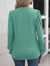 Ruched Notched Neck Puff Sleeve Smocked Wrist Blouse Blouses - Tophatter Daily Deals