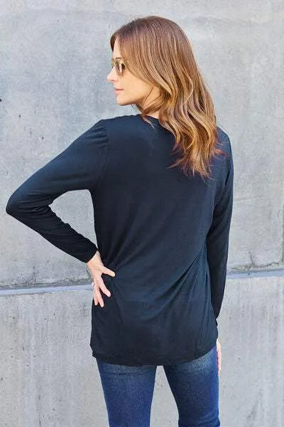 Basic Bae Full Size Round Neck Long Sleeve Top Blouses - Tophatter Daily Deals