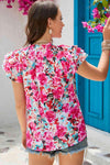 Floral Tie Neck Flutter Sleeve Blouse Blouses - Tophatter Daily Deals