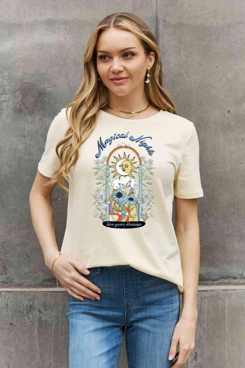 Simply Love Full Size MAGICAL NIGHTS LIVE YOUR DREAMS Graphic Cotton Tee Women's T-Shirts - Tophatter Daily Deals