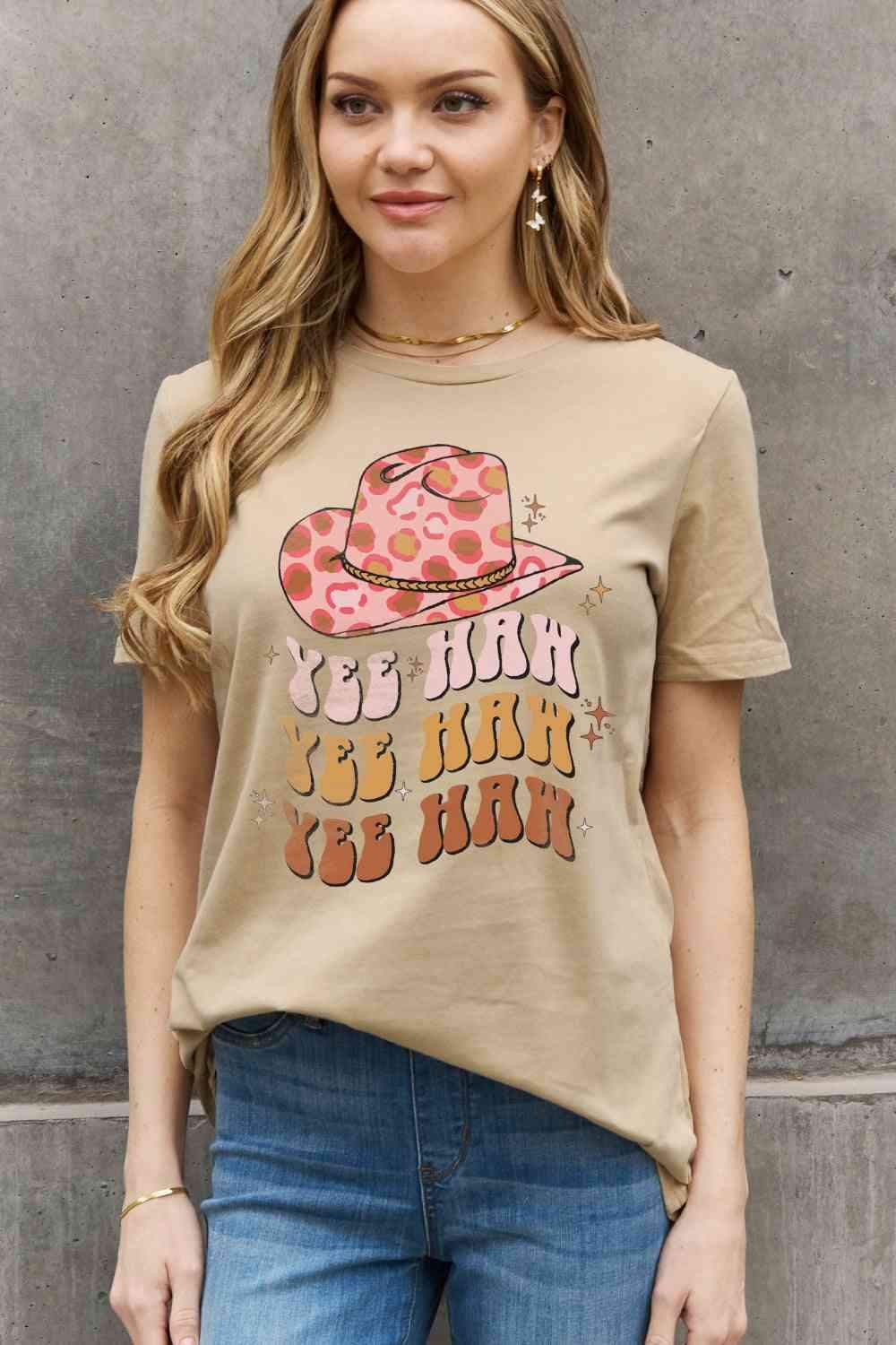 Simply Love Simply Love Full Size YEE HAH YEE HAH YEE HAH Graphic Cotton Tee Women's T-Shirts - Tophatter Daily Deals