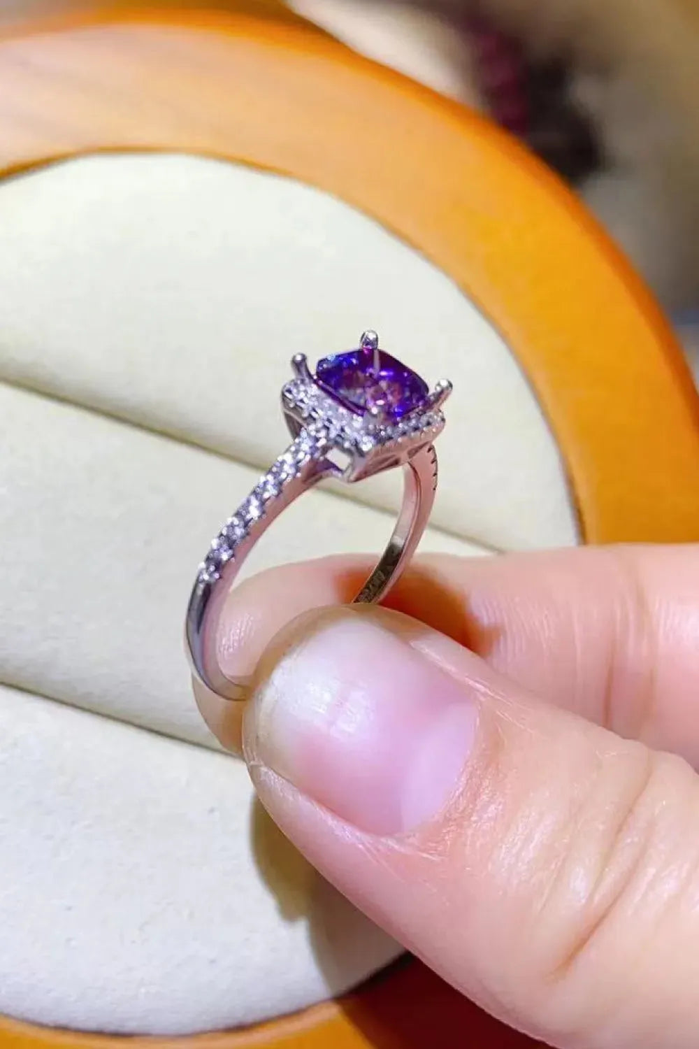 1 Carat Moissanite Platinum-Plated Square Ring Moissanite - Tophatter Daily Deals