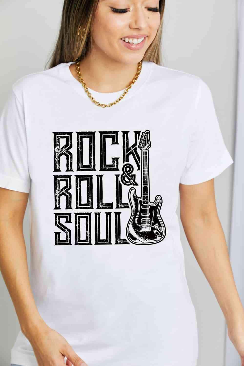 Simply Love Full Size ROCK & ROLL SOUL Graphic Cotton T-Shirt Bleach Women's T-Shirts - Tophatter Daily Deals