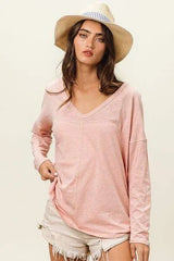 BiBi Exposed Seam V-Neck Long Sleeve T-Shirt Women's T-Shirts - Tophatter Daily Deals