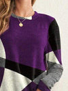 Color Block Round Neck Long Sleeve T-Shirt Women's T-Shirts - Tophatter Daily Deals