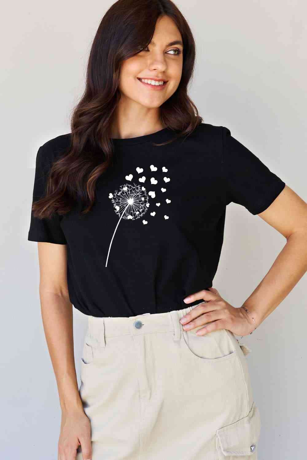 Simply Love Full Size Dandelion Heart Graphic Cotton T-Shirt Women's T-Shirts - Tophatter Daily Deals