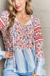 Floral Striped Flounce Sleeve Blouse Blouses - Tophatter Daily Deals