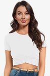 Round Neck Short Sleeve Crisscross Tee White Women's T-Shirts - Tophatter Daily Deals