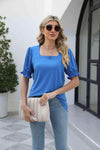 Square Neck Flounce Sleeve Top Sky Blue Blouses - Tophatter Daily Deals