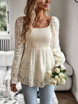 Smocked Flounce Sleeve Peplum Blouse Blouses - Tophatter Daily Deals