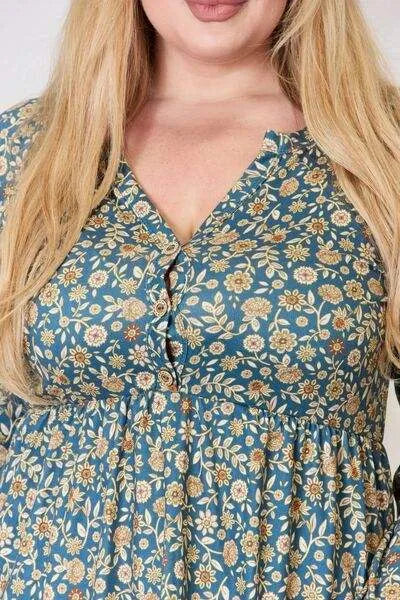 Heimish Full Size Floral Half Button Long Sleeve Blouse Blouses - Tophatter Daily Deals
