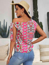 Printed Tied-Shoulder Single Shoulder Top Blouses - Tophatter Daily Deals